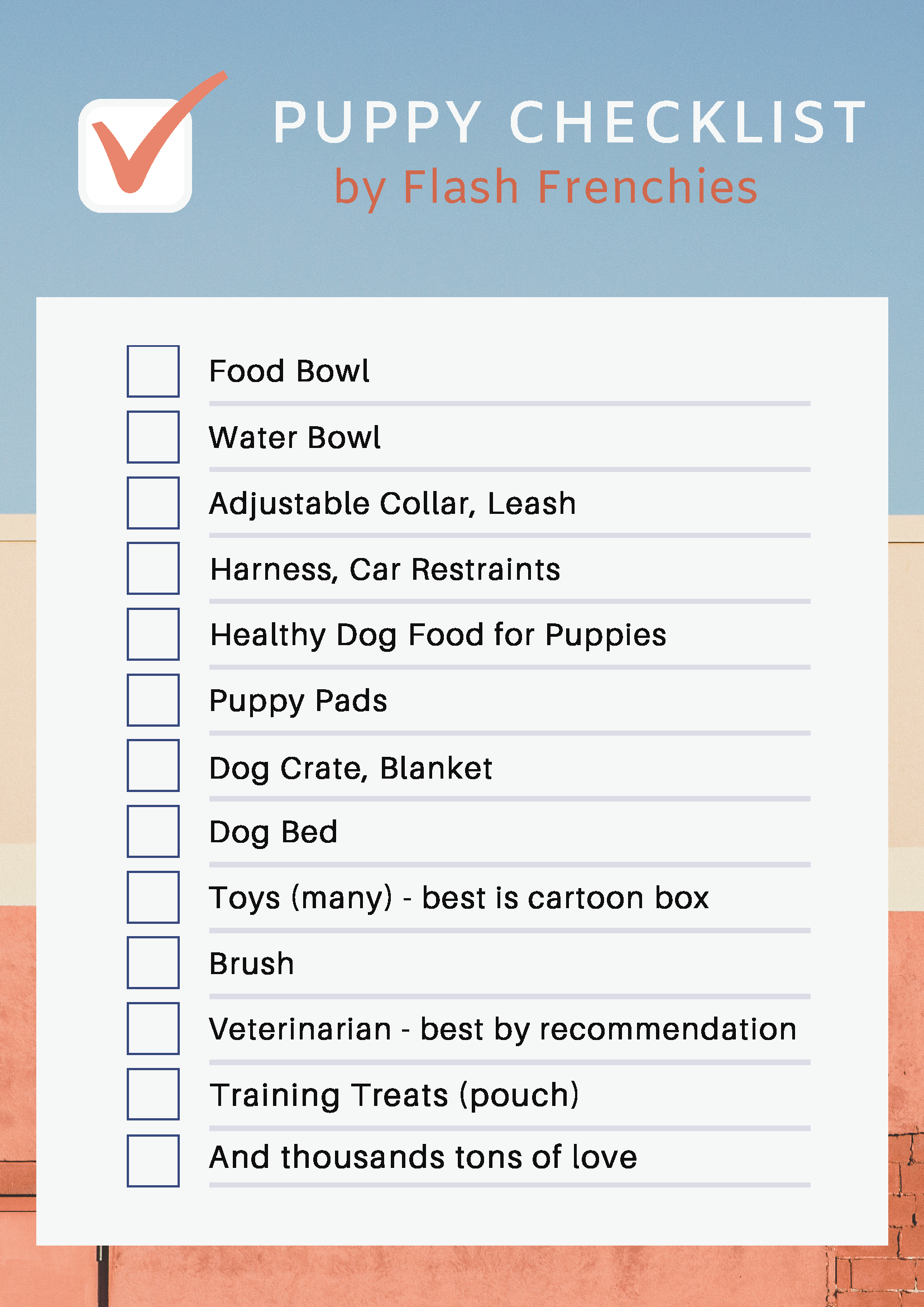 Puppy Checklist by Flash Frenchies